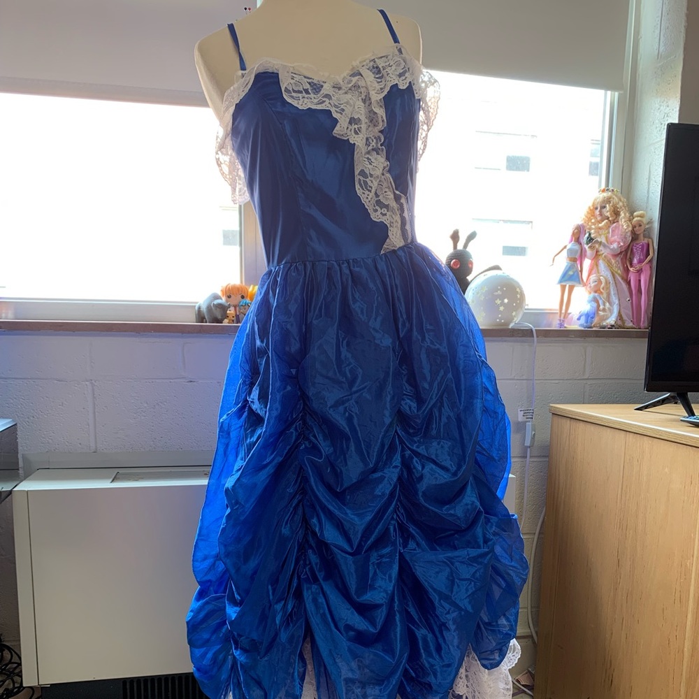 Genuine Vintage 1970s Prom Dress Blue Lace